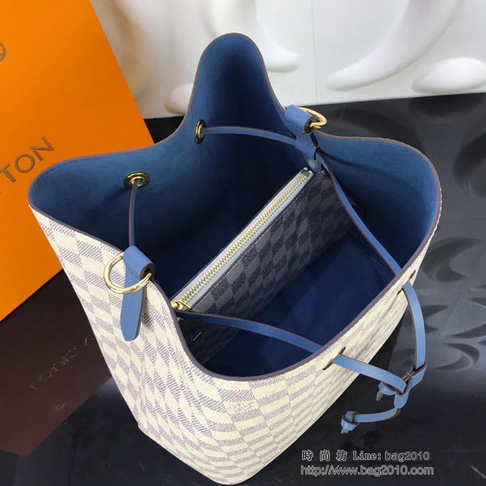 路易威登LV女包 頂級原單 M44022白格藍色 Noé系列  經典實用款 新潮水桶包 斜挎包  ydh2699